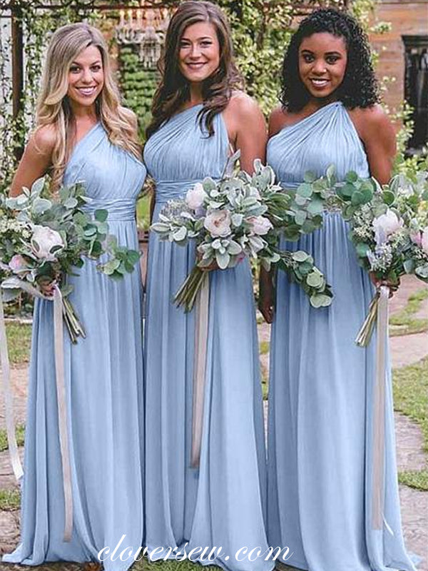 Blue Chiffon One Shoulder A-line Long Bridesmaid Dresses,CB0107 clover sew Blue Chiffon One Shoulder A-line Long Bridesmaid Dresses,CB0107 clover sew