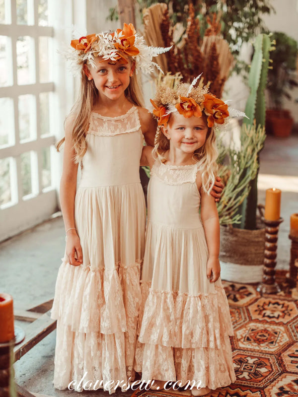 Blush Pink Lace Cute Sweet Tiered A-Line Flower Girl Dresses, CF0008 13 / As Pic