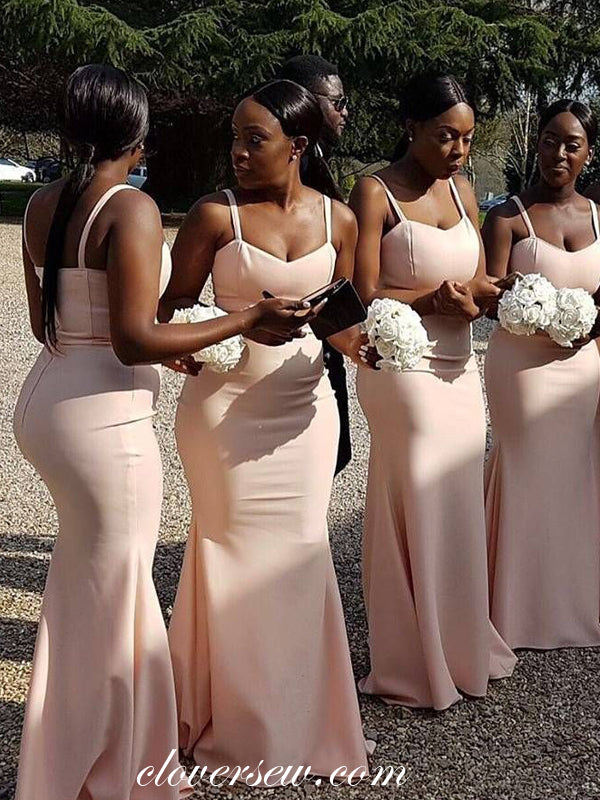 Blush Pink Satin Spaghetti Strap Sheath Long Bridesmaid Dresses,CB0100 Blush Pink Satin Spaghetti Strap Sheath Long Bridesmaid Dresses,CB0100