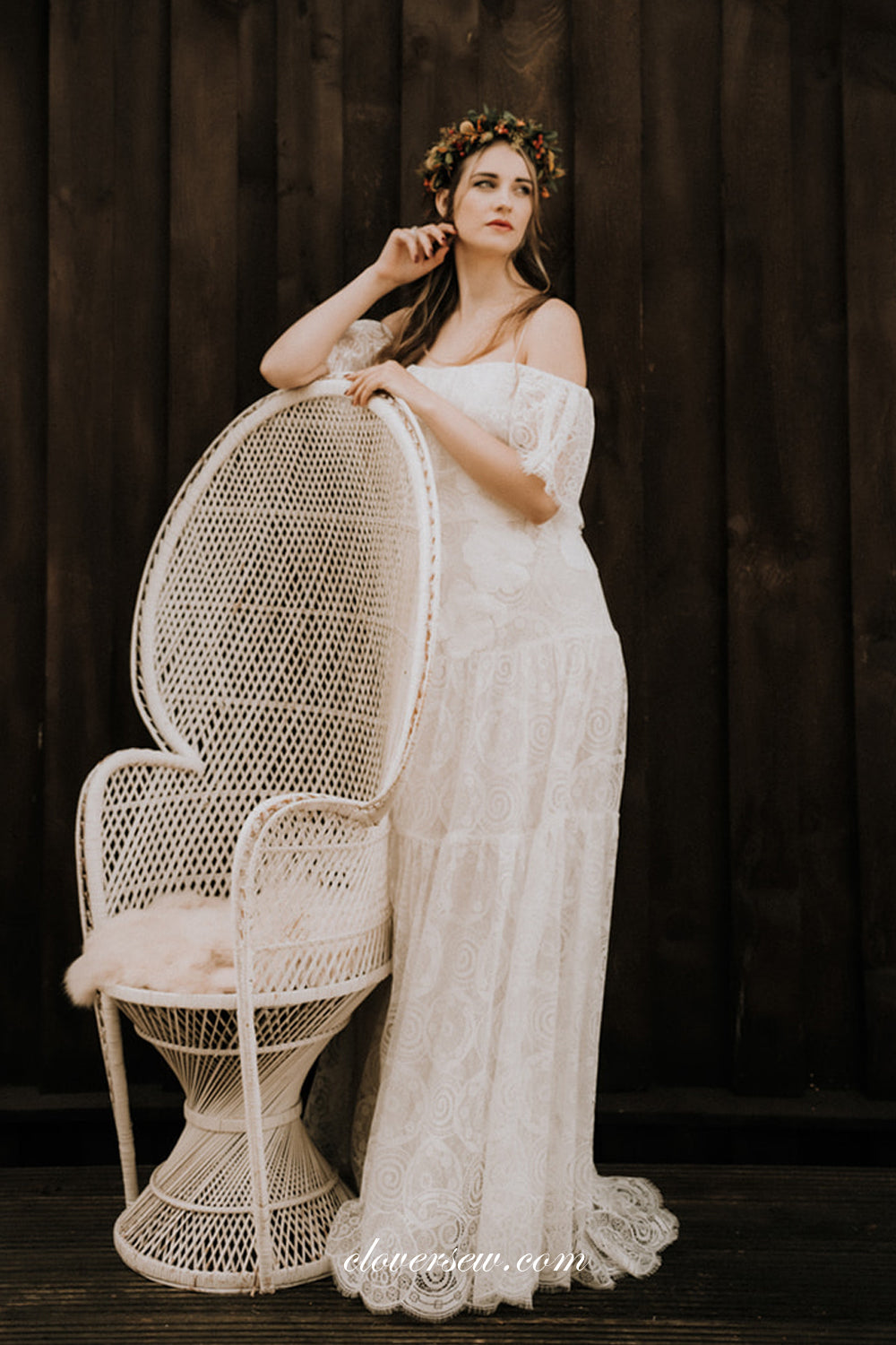 Boho Fully Lace Off The Shoulder Mermaid Charming Wedding Dresses, CW0292