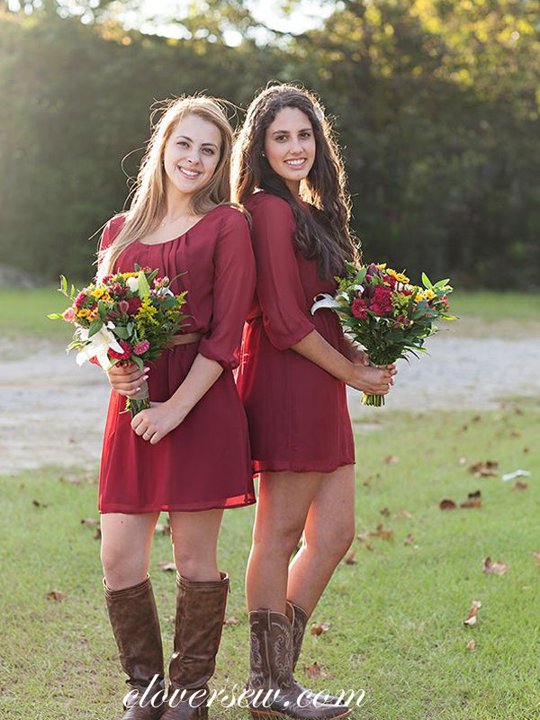 Burgundy Chiffon Half Sleeves Summer Wedding Short Bridesmaid Dresses,CB0160 Burgundy Chiffon Half Sleeves Summer Wedding Short Bridesmaid Dresses,CB0160