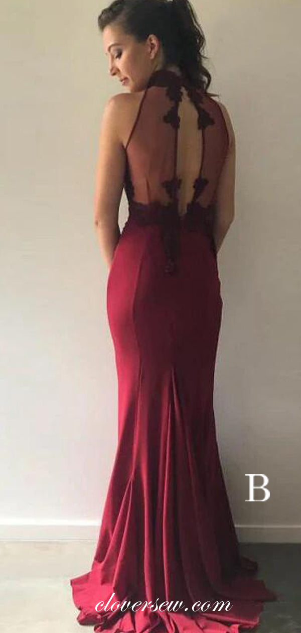 Burgundy Lace Applique Mismatched Mermaid Bridesmaid Dresses, CB0117