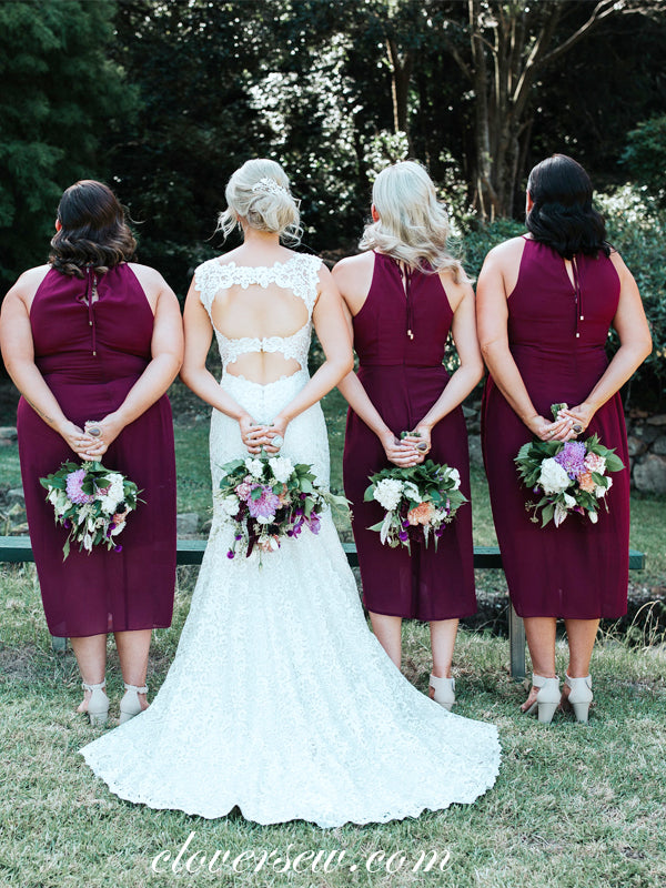 Burgundy Chiffon Sleeveless High Low Knee Length Bridesmaid Dresses, CB0033 Burgundy Chiffon Sleeveless High Low Knee Length Bridesmaid Dresses, CB0033