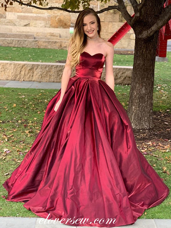 2025 Prom Dress Burgundy Sweetheart Sleeveless Ball Gown Satin Long 2025 Prom Dress Burgundy Sweetheart Sleeveless Ball Gown Satin Long