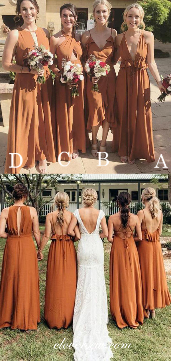 Burnt Orange Mismatched Boho Wedding Party Bridesmaid Dresses, CB0123