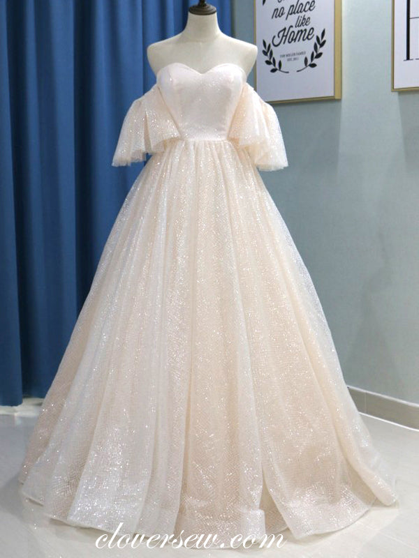 champagne sequin wedding dress Sequin Sparkle Sweetheart Champagne Tulle Wedding Dress