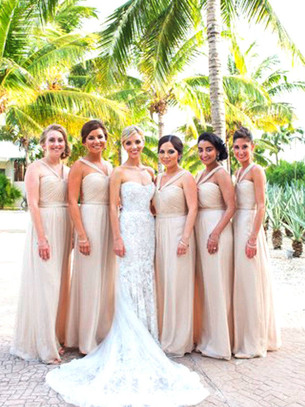 Chiffon Halter Sweetheart Long Bridesmaid Dresses, CB0031