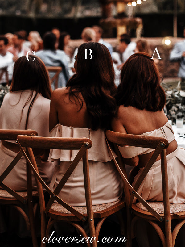 Chiffon Off The Shoulder Two Piece Mismatched Long Bridesmaid Dresses, CB0028