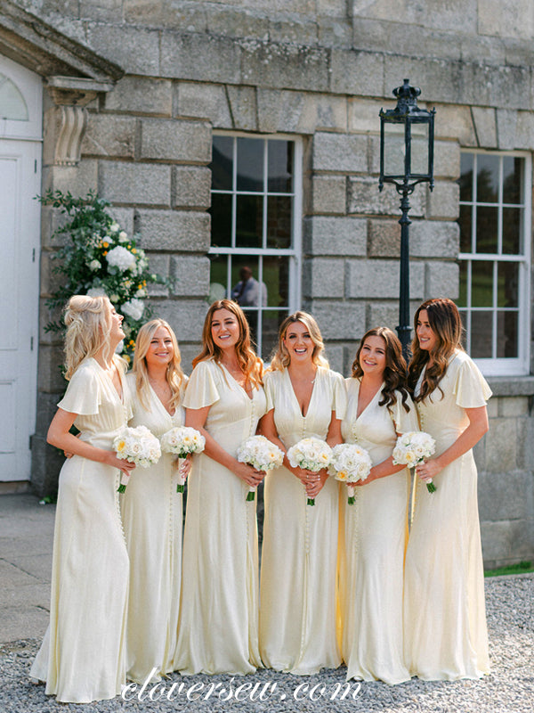 Cream V-neck Short Sleeves Column Elegant Long Bridesmaid Dresses, CB0275 US14 / As Pic Cream V-neck Short Sleeves Column Elegant Long Bridesmaid Dresses, CB0275 US14 / As Pic