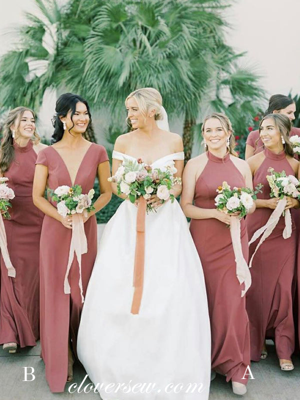 Dusty Rose Mismatched Sheath Simple Elegant Long Bridesmaid Dresses , CB0125 Dusty Rose Mismatched Sheath Simple Elegant Long Bridesmaid Dresses , CB0125