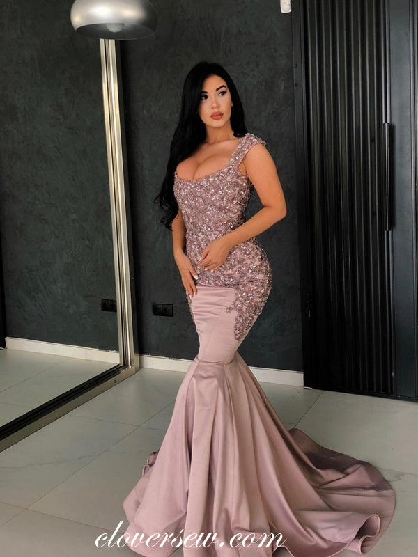 Dusty Rosy 3D Applique Mermaid Fashion Evening Dresses, CP0750