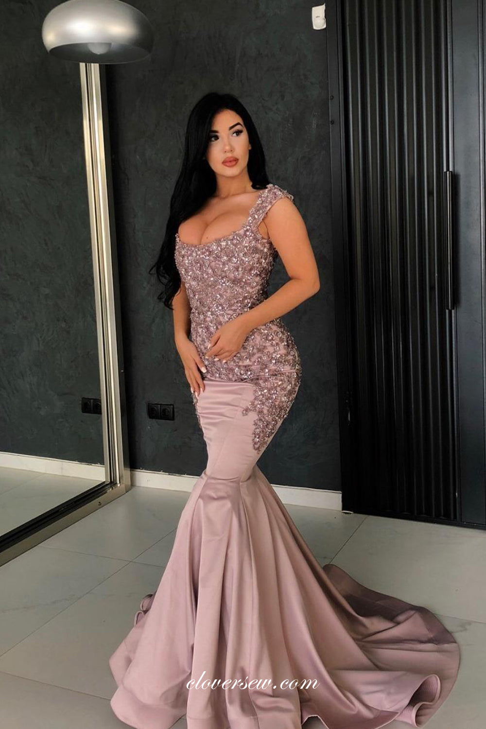 Dusty Rosy 3D Applique Mermaid Fashion Evening Dresses, CP0750