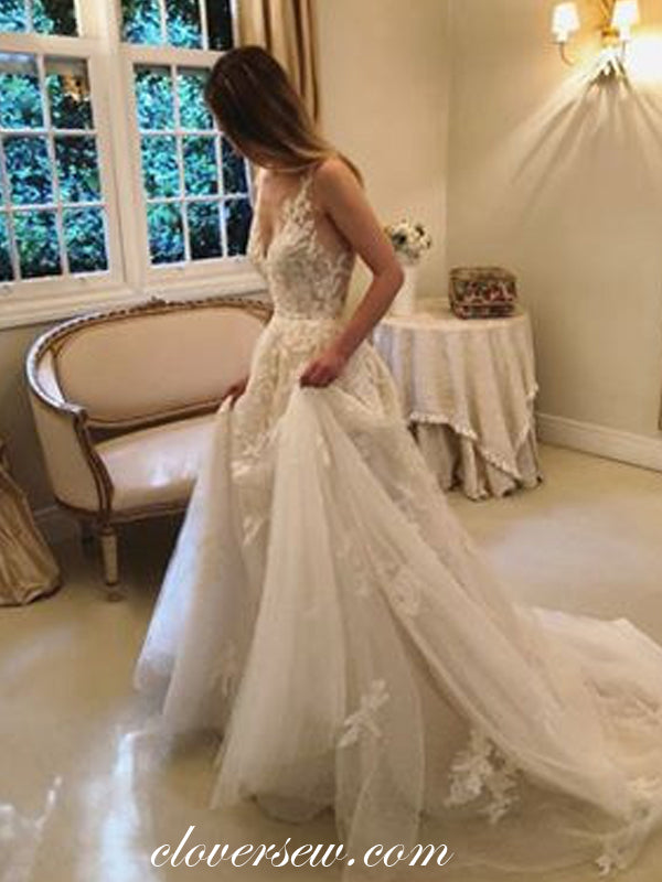 Elegant Lace V-neck Sleeveless A-line Wedding Dresses,CW0169 clover sew Elegant Lace V-neck Sleeveless A-line Wedding Dresses,CW0169 clover sew