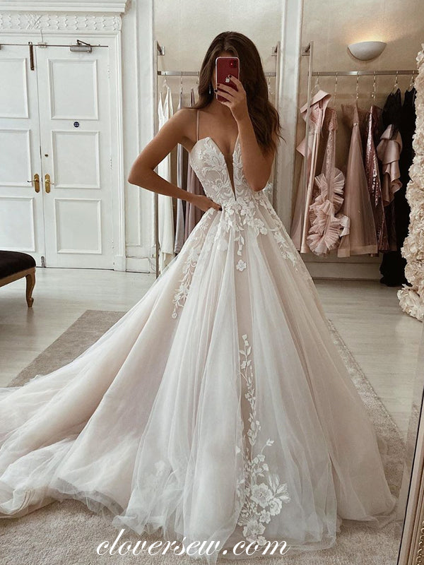 Fashin Applique Spaghetti Strap A-line Wedding Dresses, CW0187 US0 / As Pic