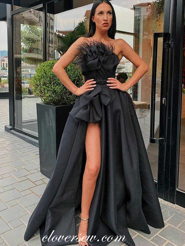 Fashion Feather Ruffles Strapless A-line Black Prom Dresses, CP0646 clover sew Fashion Feather Ruffles Strapless A-line Black Prom Dresses, CP0646 clover sew