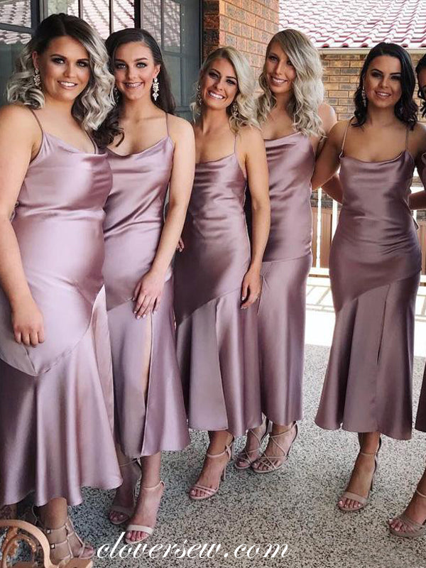 Fashion Lilac Elastic Satin Sheath Tea Length Bridesmaid Dresses, CB02 clover sew Fashion Lilac Elastic Satin Sheath Tea Length Bridesmaid Dresses, CB02 clover sew