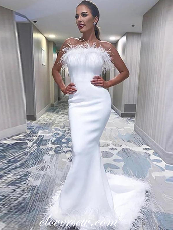 Fashion Satin With Feather Strapless Mermaid Sexy Wedding Dresses ,CW0117