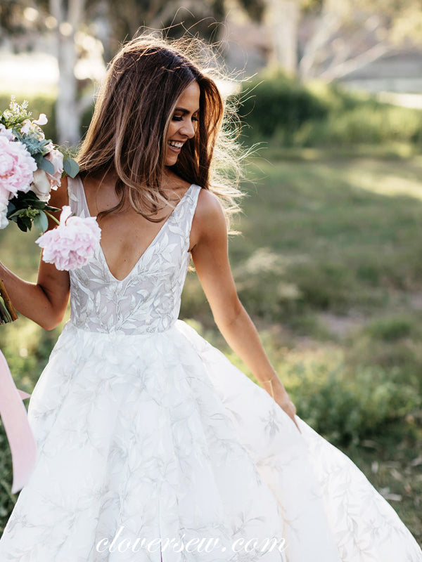 Fashion Leaves Lace Convertible Two Piece Detachable Wedding Dresses, clover sew Fashion Leaves Lace Convertible Two Piece Detachable Wedding Dresses, clover sew