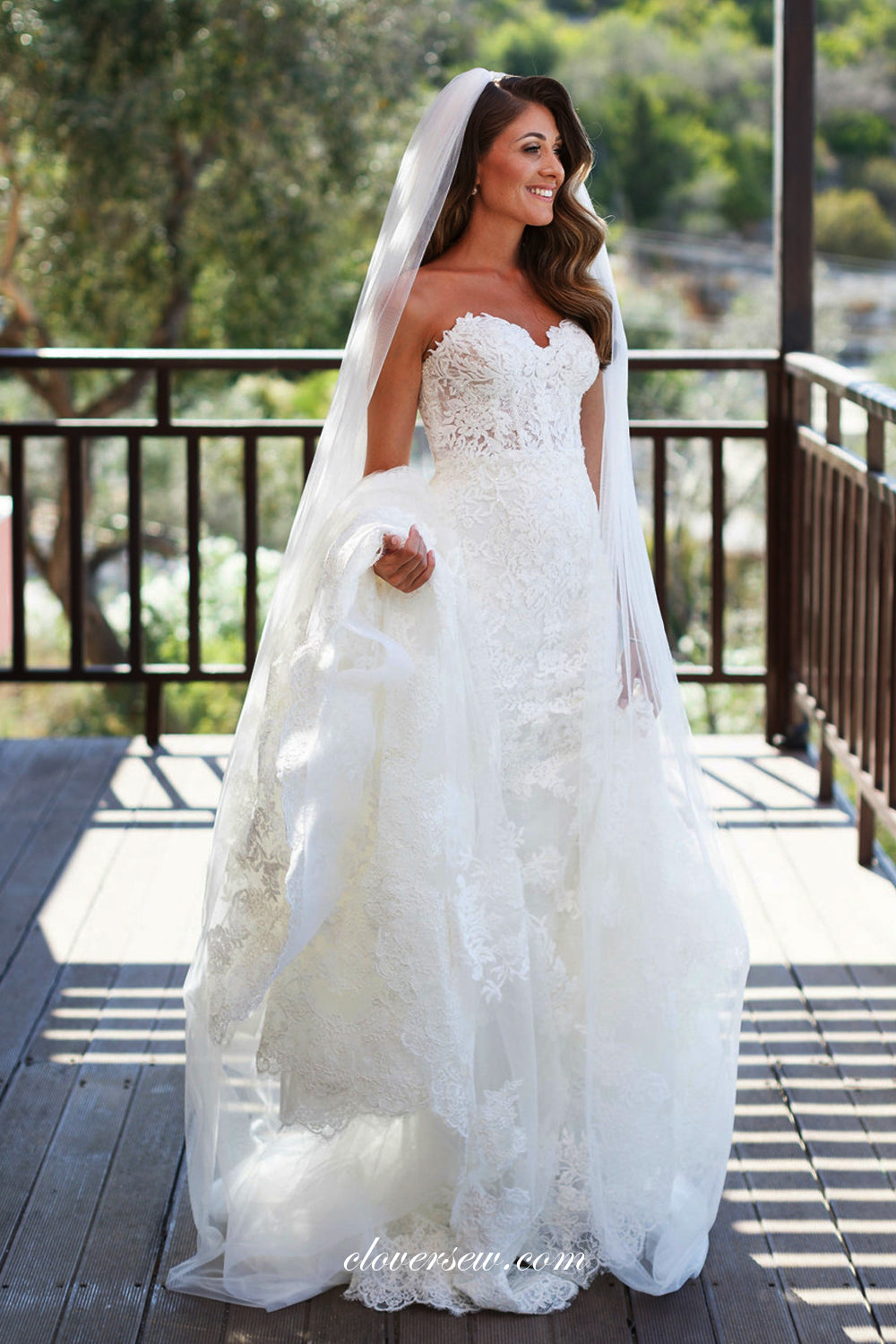 Fully Lace Applique Sweetheart Strapless With Stunning Train Wedding Dresses, CW0310