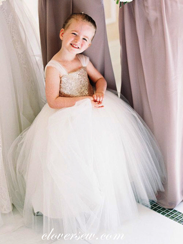 Gold Sequin Ivory Tulle Square Neck Ball Gown Flower Girl Dresses, Cf0006 14 / Custom Color(Leaving A note) Gold Sequin Ivory Tulle Square Neck Ball Gown Flower Girl Dresses, Cf0006 14 / Custom Color(Leaving A note)
