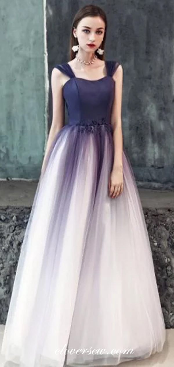 Gradient Grape Tulle Sleeveless A-line Elegant Prom Dresses, CP0607