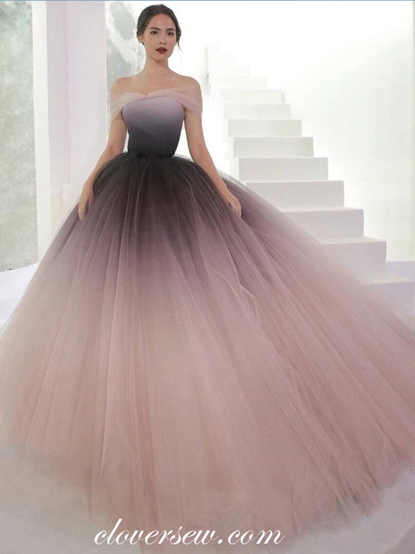 Gradient Tulle Dusty Pink Off The Shoulder Ball Gown Prom Dresses,CP0211