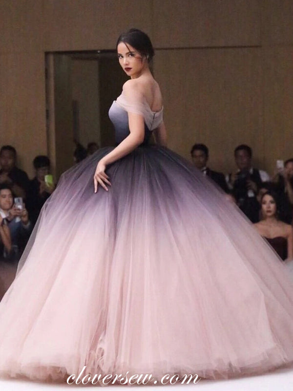 Gradient Tulle Dusty Pink Off The Shoulder Ball Gown Prom Dresses,CP0211