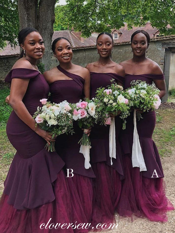 Wedding Dresses Grape Purple Bridesmaid Dresses Grape Mismatched Shoulder Mermaid Long Bridesmaid Dresses, CB0216 Wedding Dresses Grape Purple Bridesmaid Dresses Grape Mismatched Shoulder Mermaid Long Bridesmaid Dresses, CB0216