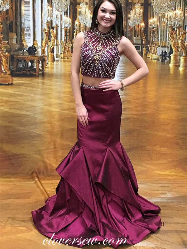 two piece mermaid prom dress Two Piece Mermaid Prom Dresses,Printed Prom Dress,PD00374