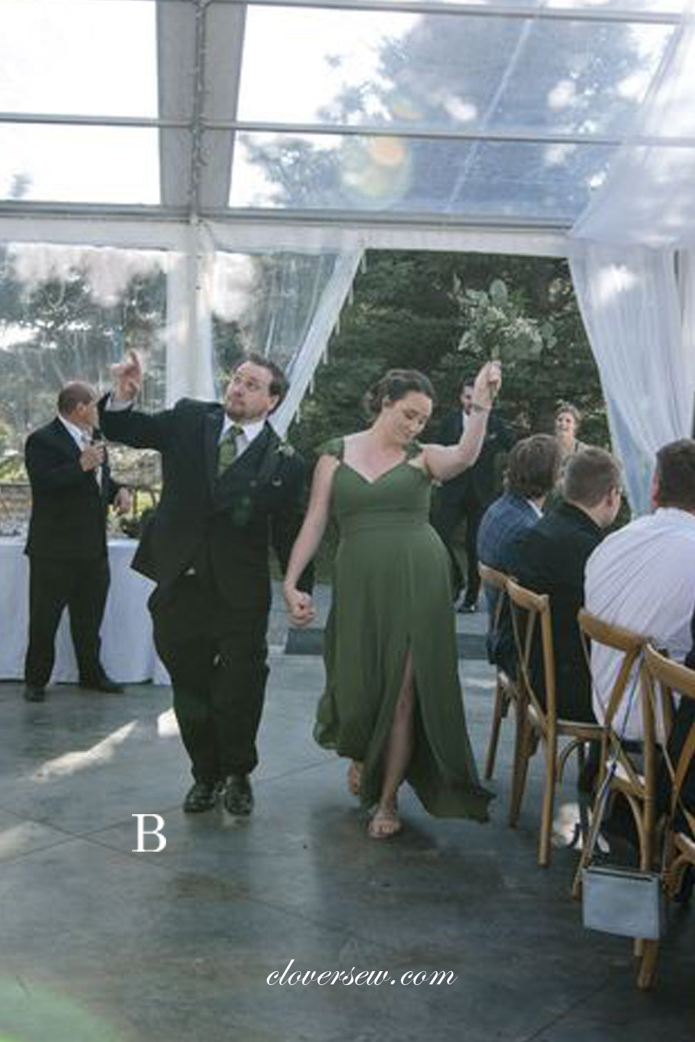 Green Chiffon Mismatched Sleeveless High Waist Long Bridesmaid Dresses, CB0279