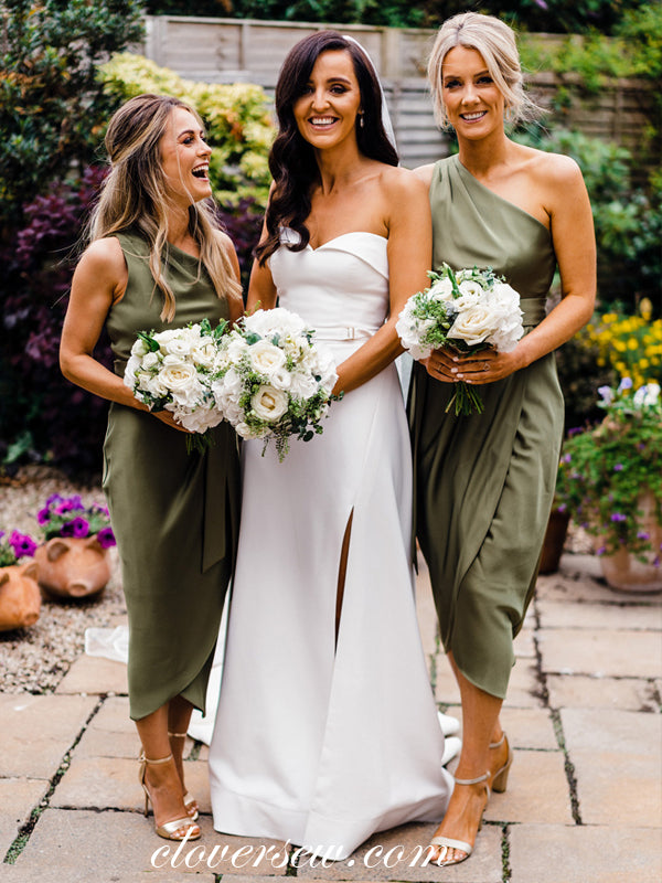 Green One Shoulder Sheath Tea-length Charming Bridesmaid Dresses. CB0274 Green One Shoulder Sheath Tea-length Charming Bridesmaid Dresses. CB0274
