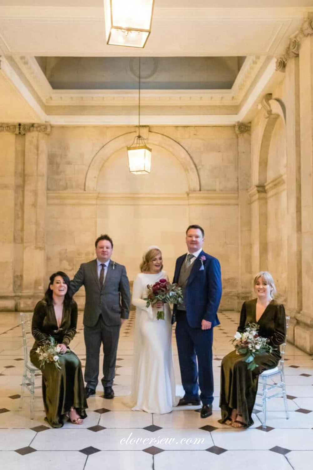 Green Velvet Long Sleeves V-neck Column Elegant Long Bridesmaid Dresses, CB0258