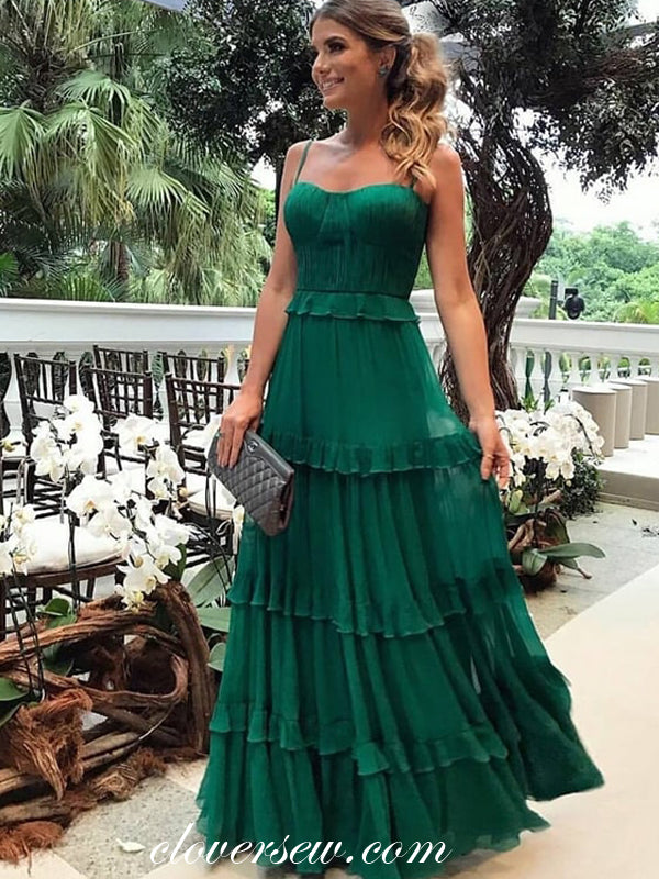 Green Chiffon Spaghetti Strap Tiered A-line Prom Dresses ,CP0213 Green Chiffon Spaghetti Strap Tiered A-line Prom Dresses ,CP0213