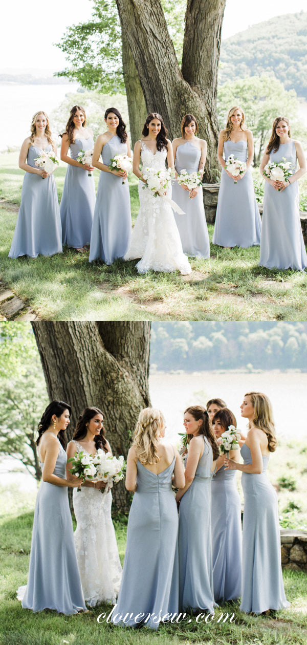 Grey Chiffon Mismatched A-line Long Bridesmaid Dresses, CB0057