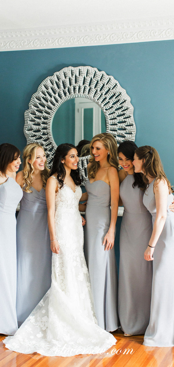 Grey Chiffon Mismatched A-line Long Bridesmaid Dresses, CB0057