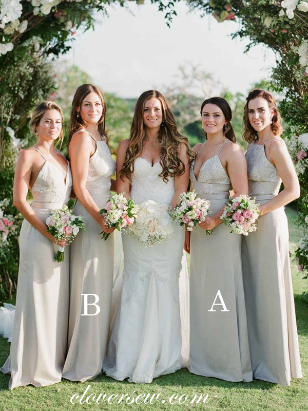 Grey Lace Chiffon Spaghetti Strap Mismatched Long Bridesmaid Dresses , CB0016 Grey Lace Chiffon Spaghetti Strap Mismatched Long Bridesmaid Dresses , CB0016