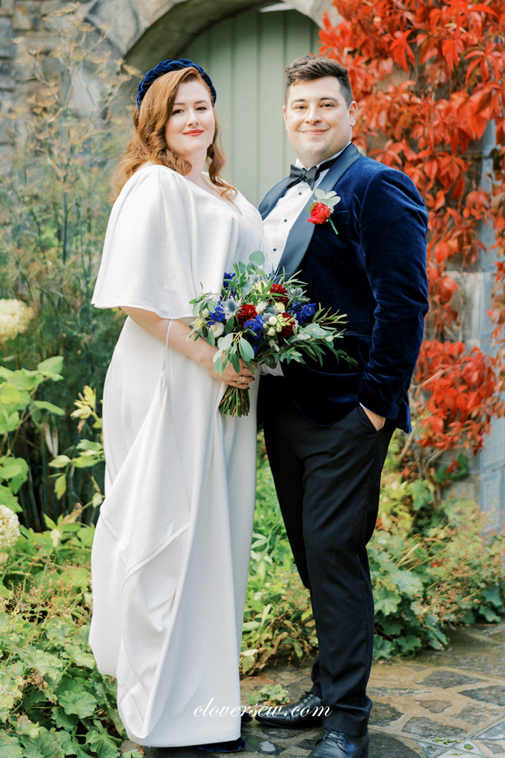 Half Sleeves V-neck Column Boho Simple Wedding Dresses, CW0309