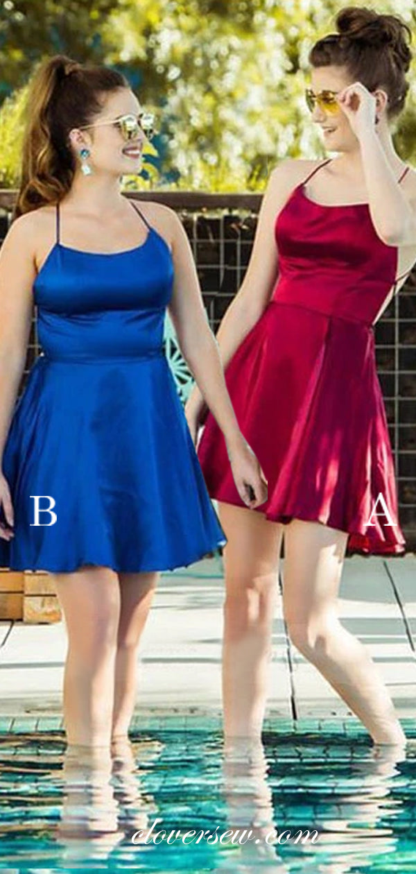 Halter Satin Lace Up Back Short Homecoming Dresses, CH0021