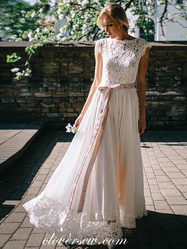 Ivory Lace Chiffon Cap Sleeves A-line Boho Wedding Dresses,CW0103 clover sew Ivory Lace Chiffon Cap Sleeves A-line Boho Wedding Dresses,CW0103 clover sew