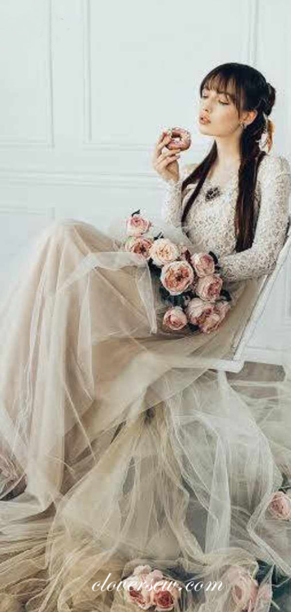 Lace Tulle Half Sleeves A-line Country Wedding Dresses,CW0115