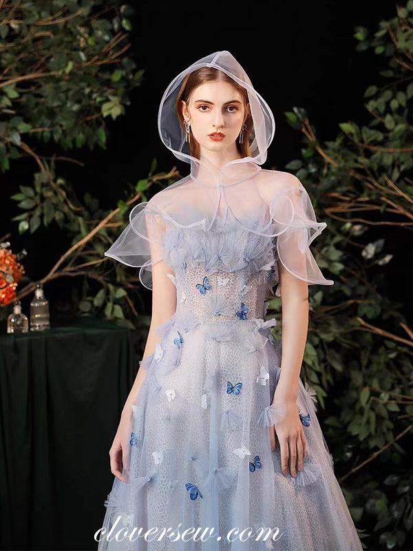 hooded prom dresses Bead-Trimmed Long Sleeve Long Prom Dress with Hoodie Royal / Small
