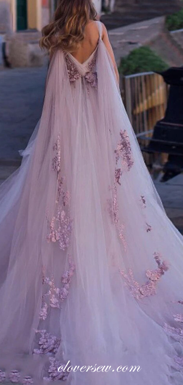 Light Pink Tulle Applique Sleeveless A-line With Train Wedding Dresses,CW0152