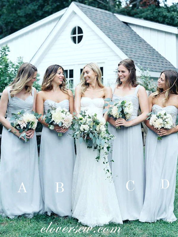Light Dusty Blue Chiffon Mismatched Pleating Bridesmaid Dresses, CB0038 Light Dusty Blue Chiffon Mismatched Pleating Bridesmaid Dresses, CB0038