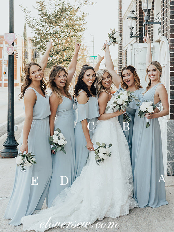 Light Pale Blue Chiffon Mismatched A-line Long Bridesmaid Dresses, CB0 clover sew Light Pale Blue Chiffon Mismatched A-line Long Bridesmaid Dresses, CB0 clover sew