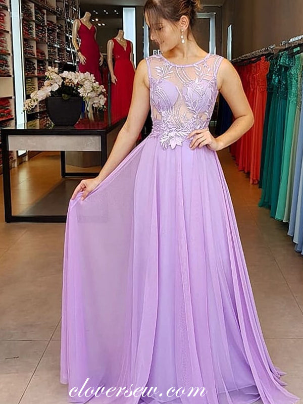 Lilac Chiffon Lace Illusion Top Round Neck Bridesmaid Dresses, CB0246 clover sew Lilac Chiffon Lace Illusion Top Round Neck Bridesmaid Dresses, CB0246 clover sew