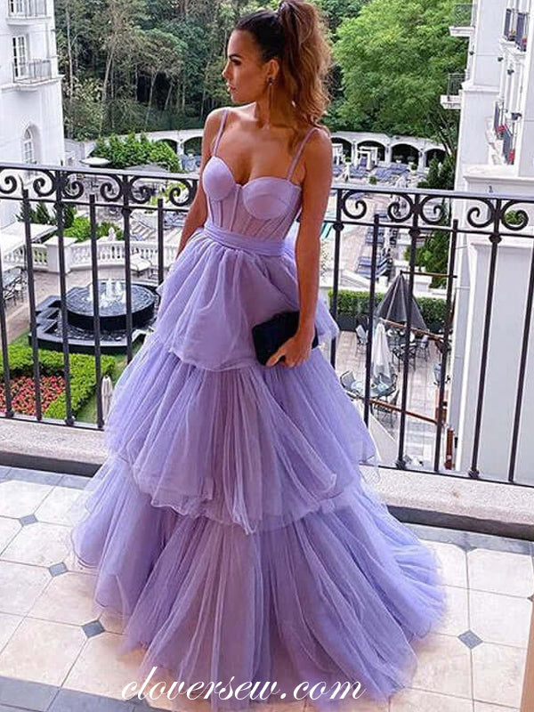 Lilac Tulle Tiered Spaghetti Strap Sweetheart Elegant Prom Dresses, CP0829 US14 / Custom Color(Leaving A note) Lilac Tulle Tiered Spaghetti Strap Sweetheart Elegant Prom Dresses, CP0829 US14 / Custom Color(Leaving A note)