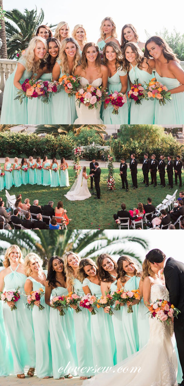 Mint Green Chiffon Mismatched A-line Bridesmaid Dresses, CB0056