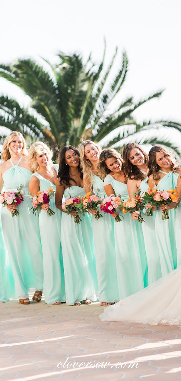 Mint Green Chiffon Mismatched A-line Bridesmaid Dresses, CB0056