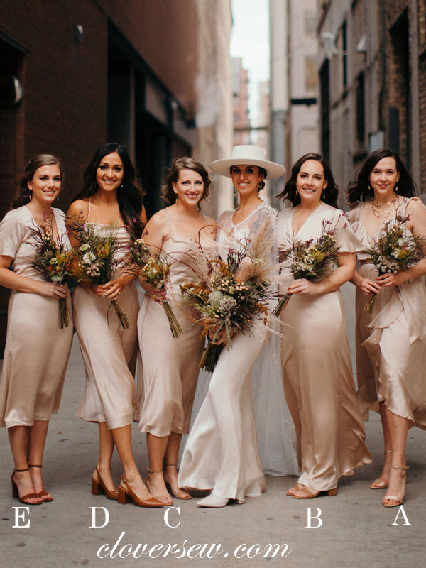 Mismatched Champagne Silk Satin Chasrming Bridesmaid Dresses, CB0233 clover sew Mismatched Champagne Silk Satin Chasrming Bridesmaid Dresses, CB0233 clover sew
