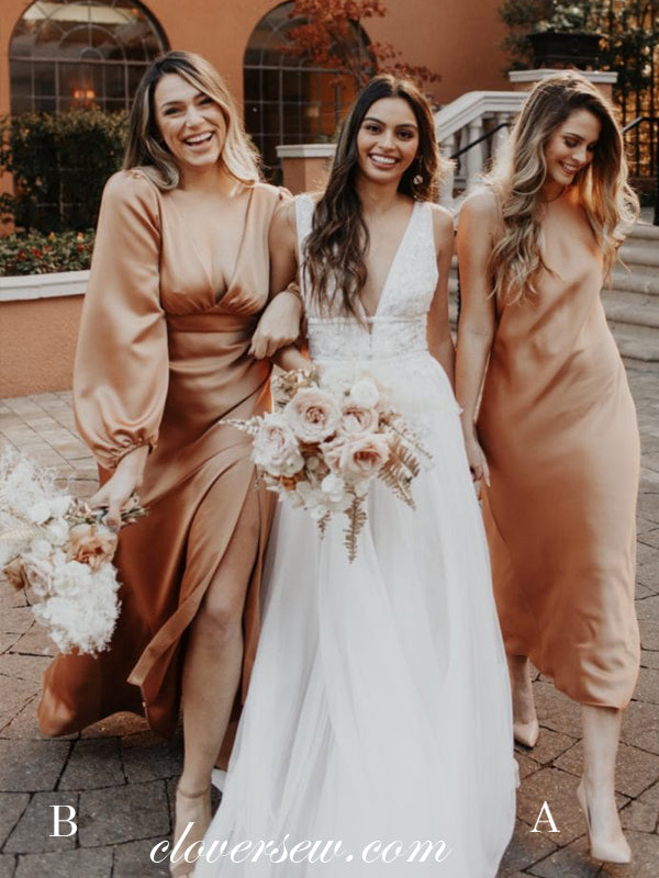 Mismatched Fashion Elastic Satin Column Long Bridesmaid Dresses, CB016 clover sew Mismatched Fashion Elastic Satin Column Long Bridesmaid Dresses, CB016 clover sew